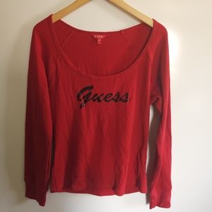 Guess rhinestone diamond logo red long sleeves